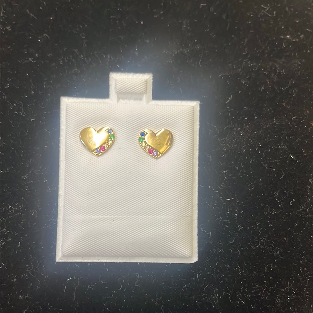 Gold Heart Earrings With Multicolor Accents